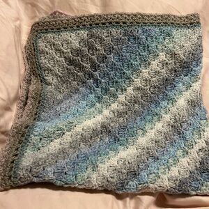 Handmade Crochet Blanket in Blue and Gray (more colors available)